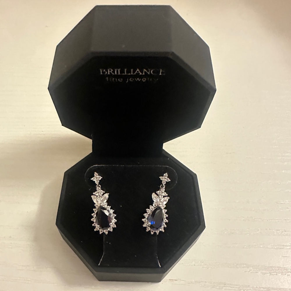 NWOT Brilliance Fine Jewelry Sapphire Cubic Zirconia and Diamond Earrings